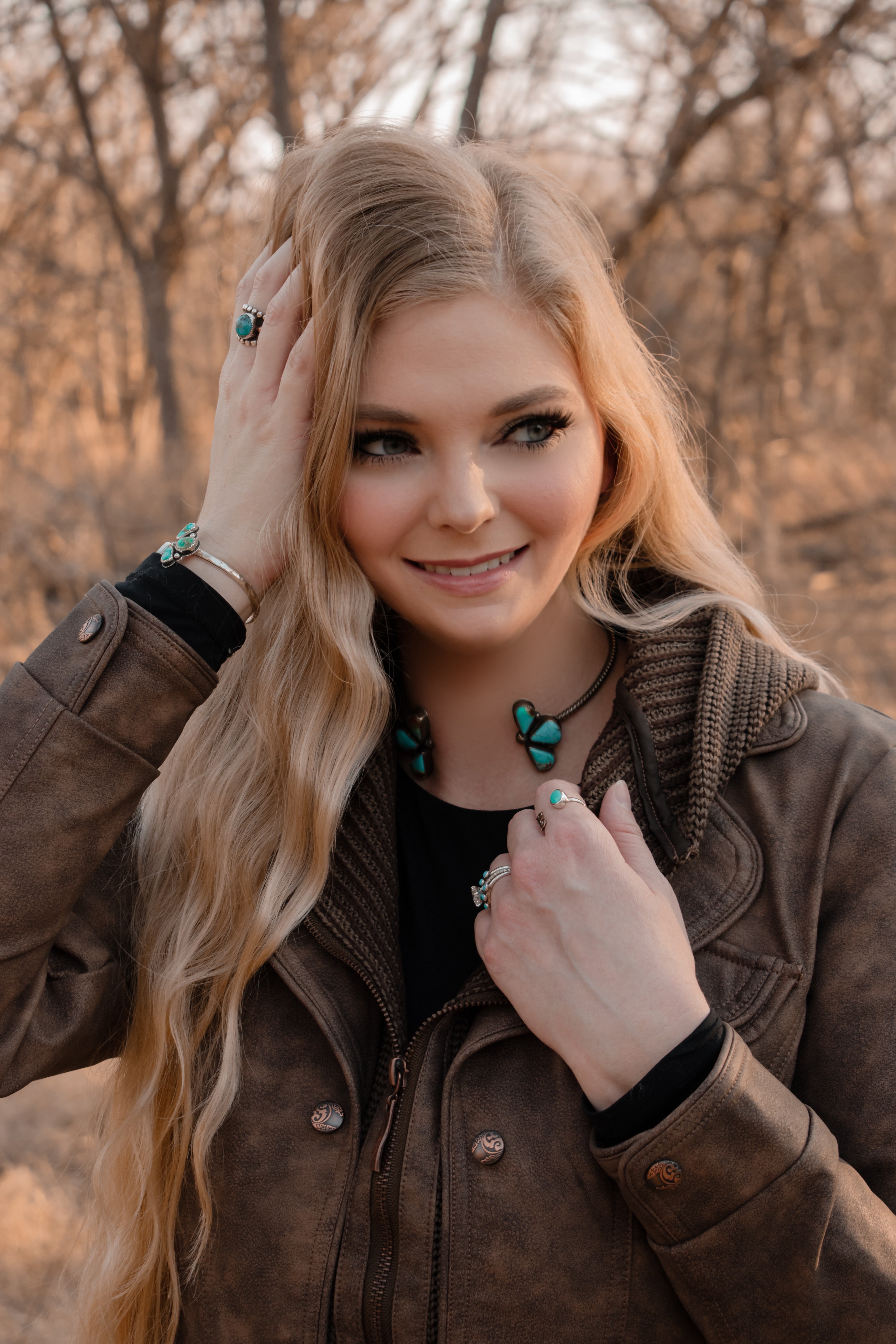 Ladies Poly Faux Leather Fahion Jacket - with Plate and Knit Trims and Hood