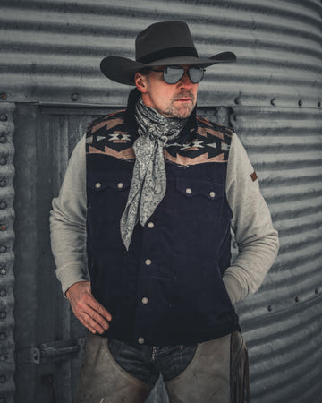 Men's Curduroy Vest with Aztec Design and Conceal & Carry Pocket
