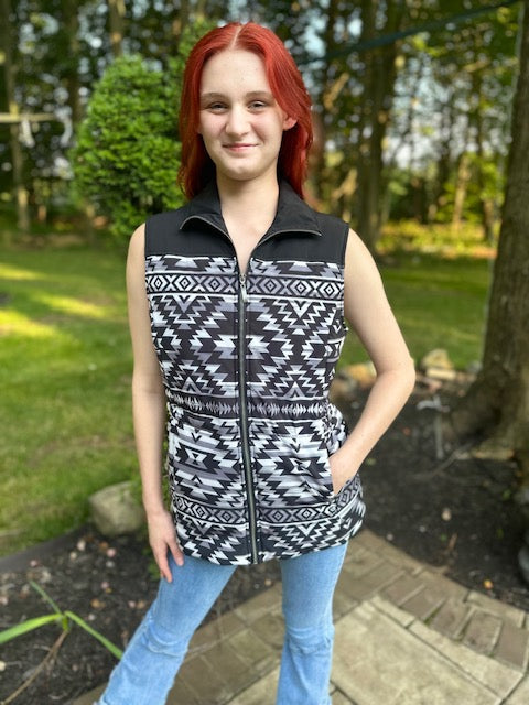 Western vest multi color Aztec factory tie front sweater size L