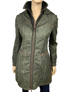 Women's Faux Leather Jacket-BF18254-W-GRN.OLIVE