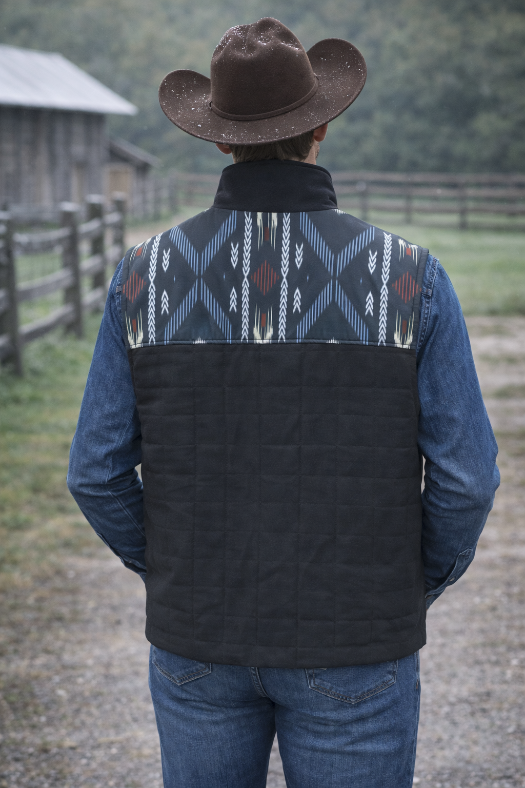 Men's Western Quilted Vest with Southwestern print