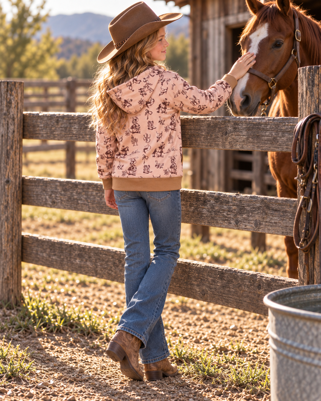 Girls' Western Horse Print Quarter-Zip Pullover | 2509033