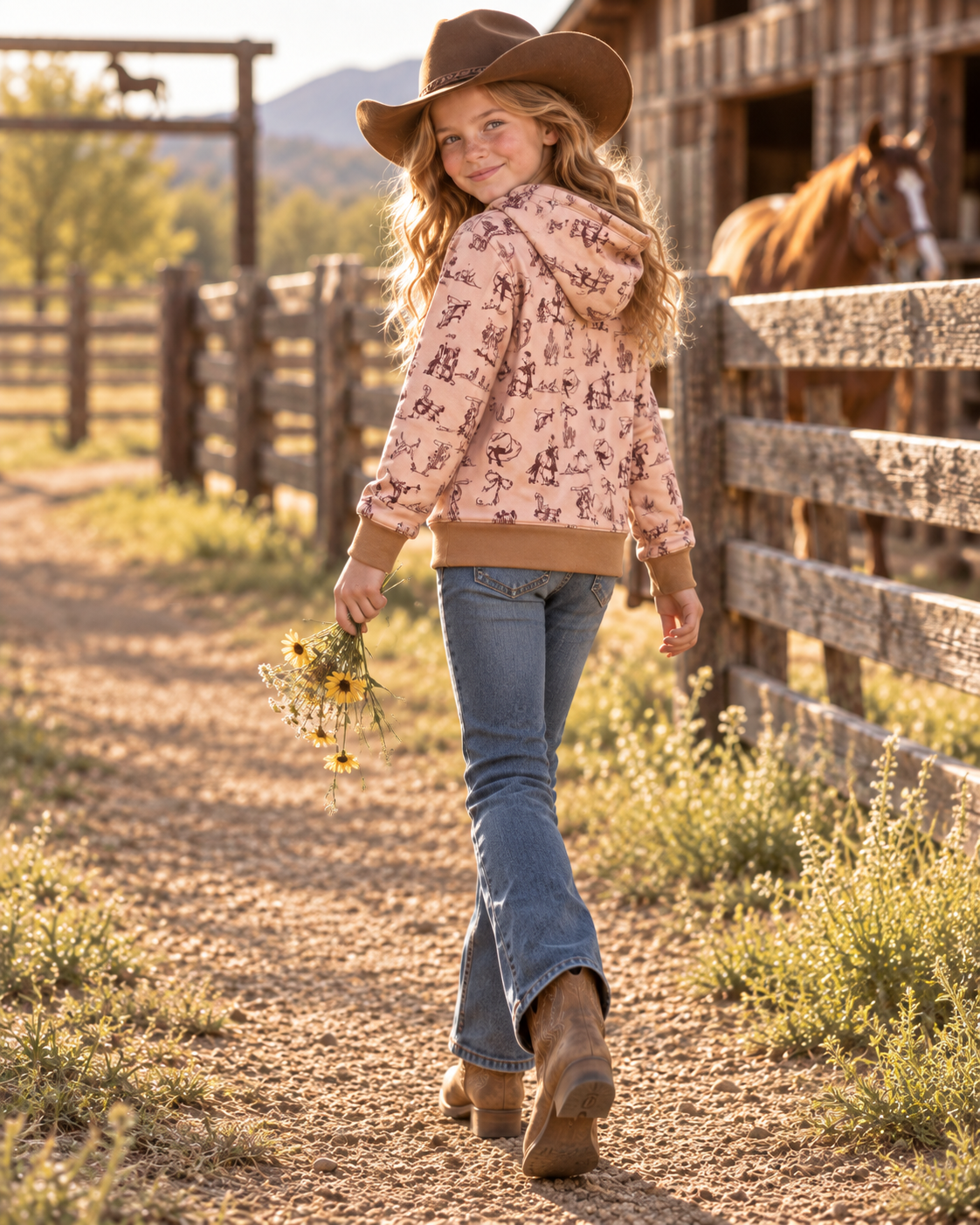 Girls' Western Horse Print Quarter-Zip Pullover | 2509033
