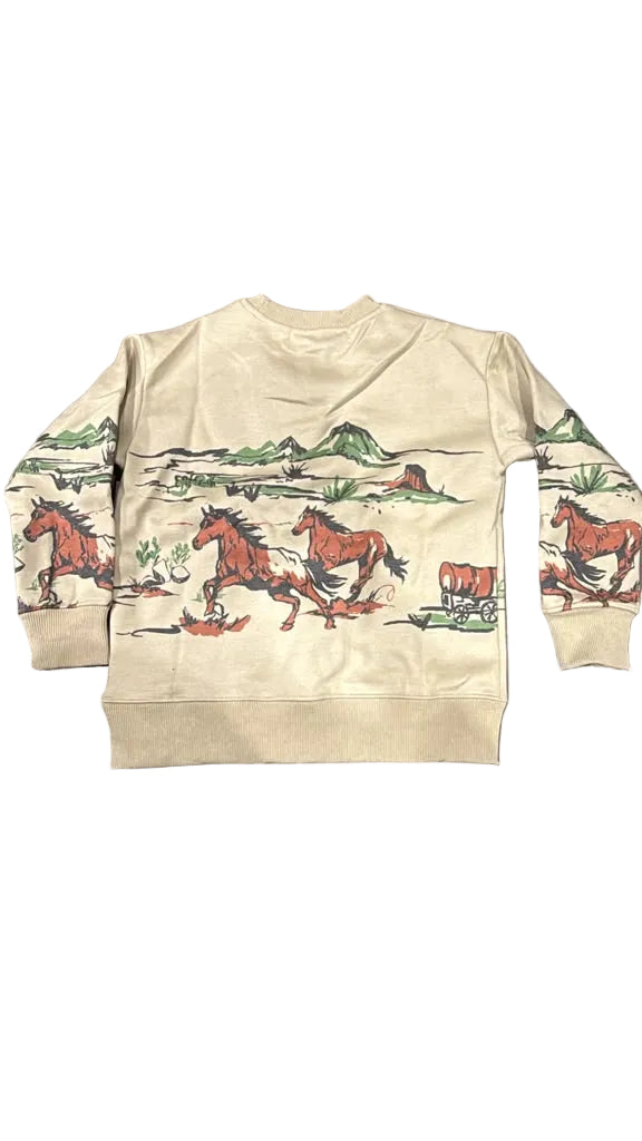 Girls' Western Horse Print Premium Fleece Sweatshirt | 2509037