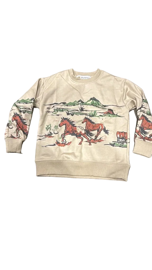 Girls' Western Horse Print Premium Fleece Sweatshirt | 2509037