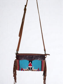 Cross Shoulder Crunch Leather Bag with Tooling Patch