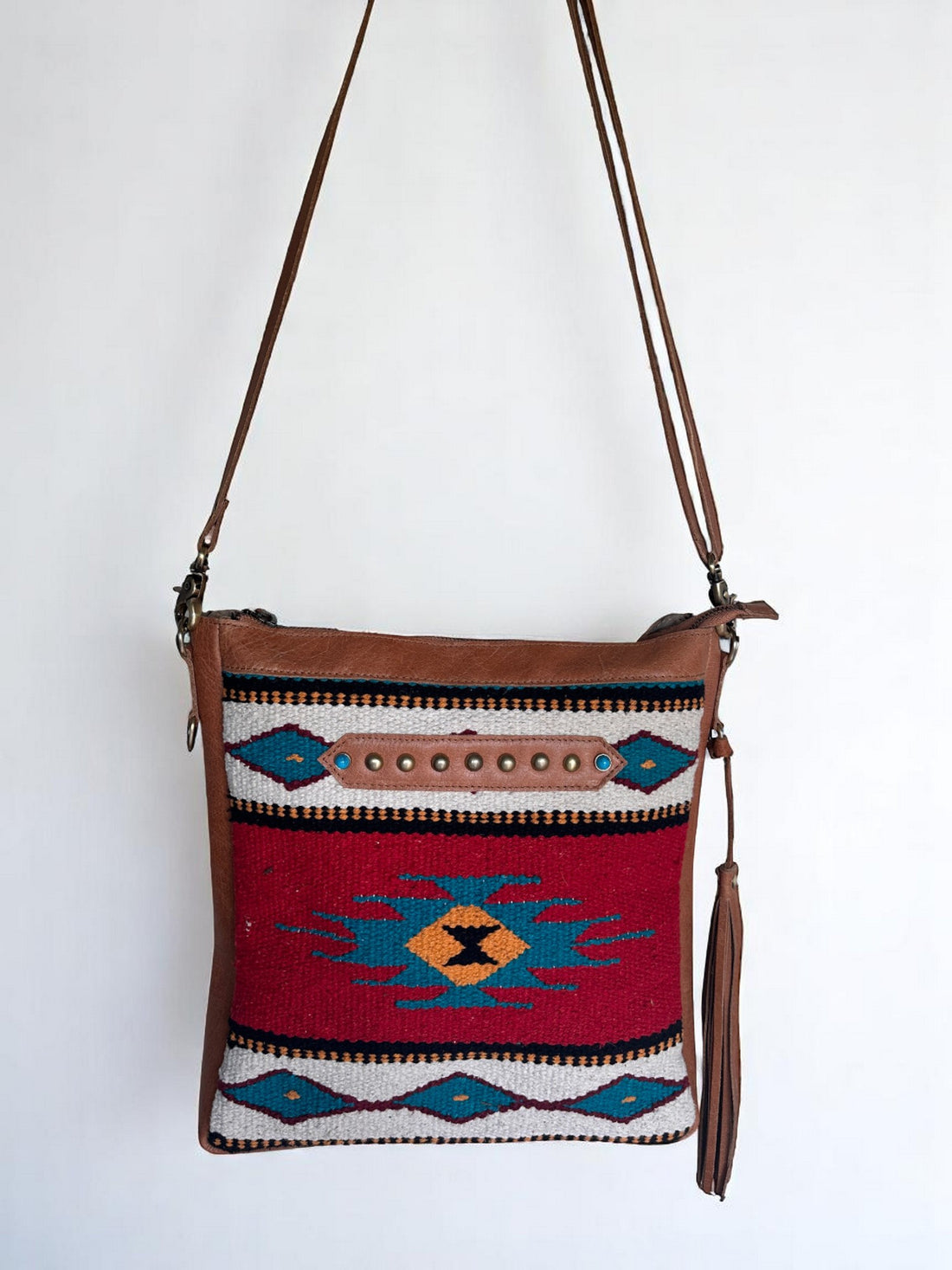 Crossbody Bag with Genuine Leather Trim and Strap