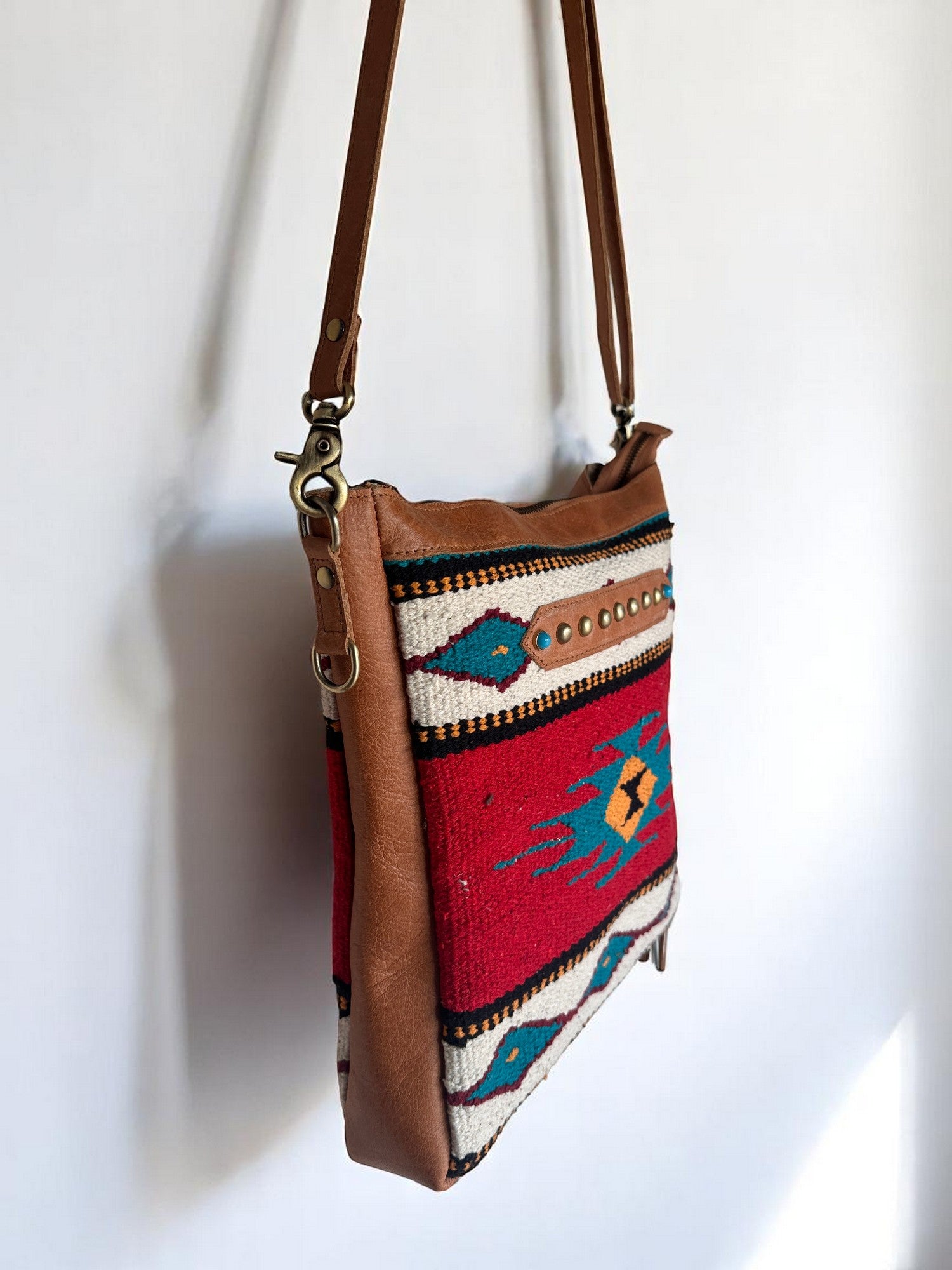 Crossbody Bag with Genuine Leather Trim and Strap