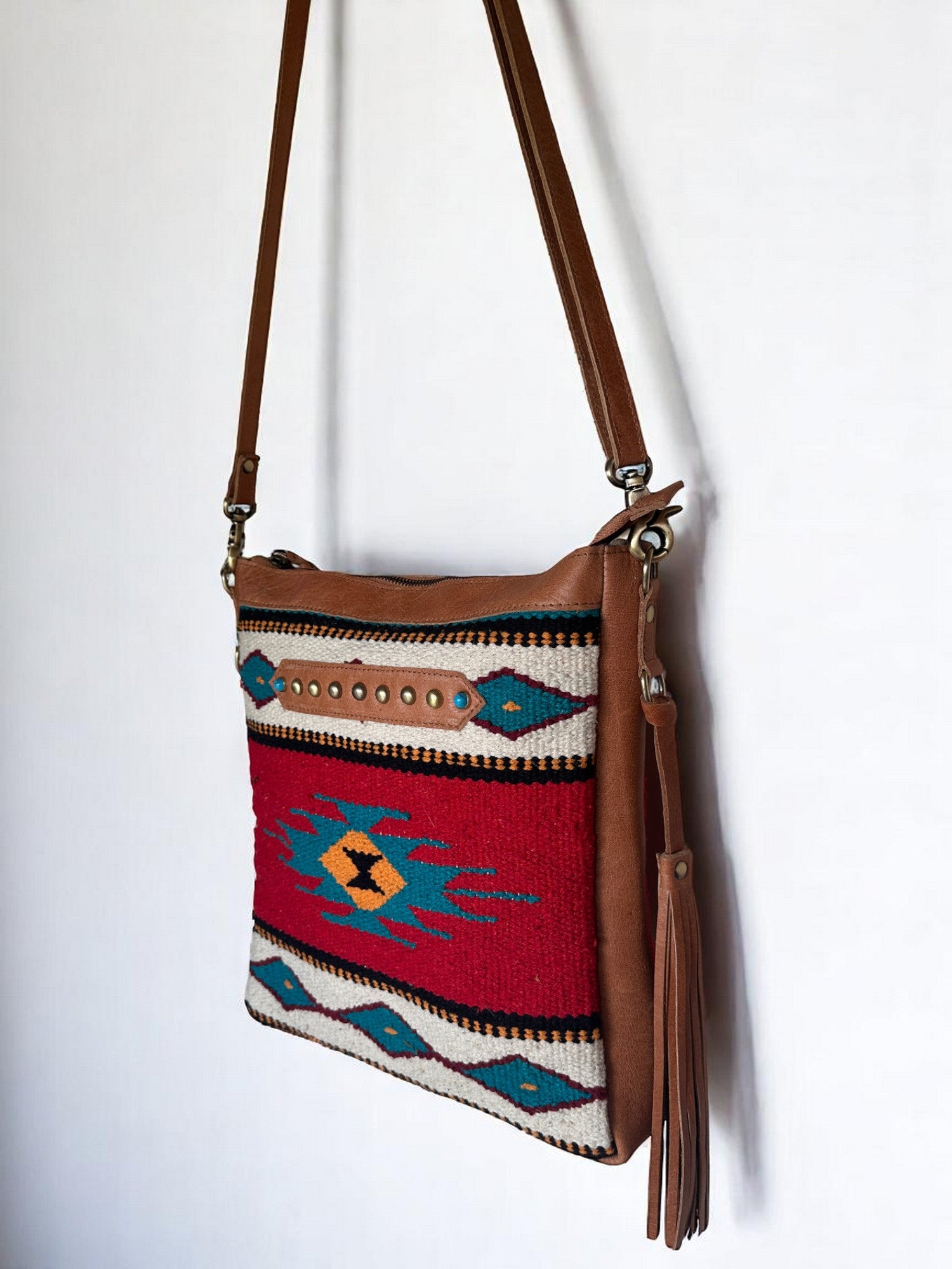 Crossbody Bag with Genuine Leather Trim and Strap