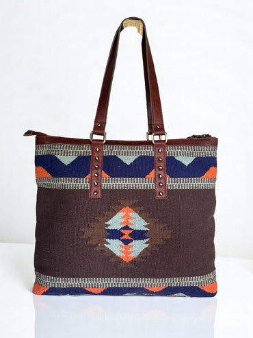 Southwestern Aztec-Leather Tote Bag