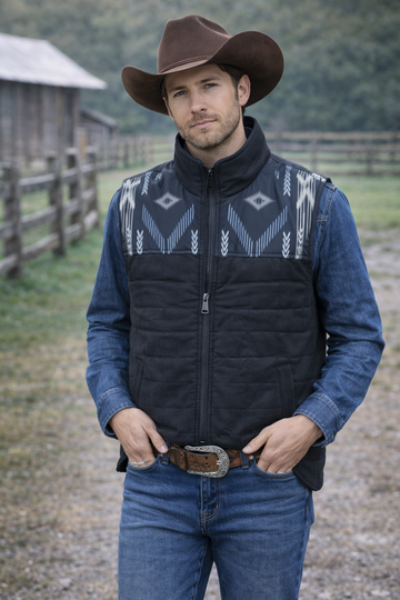 Men's Western Quilted Vest with Southwestern print