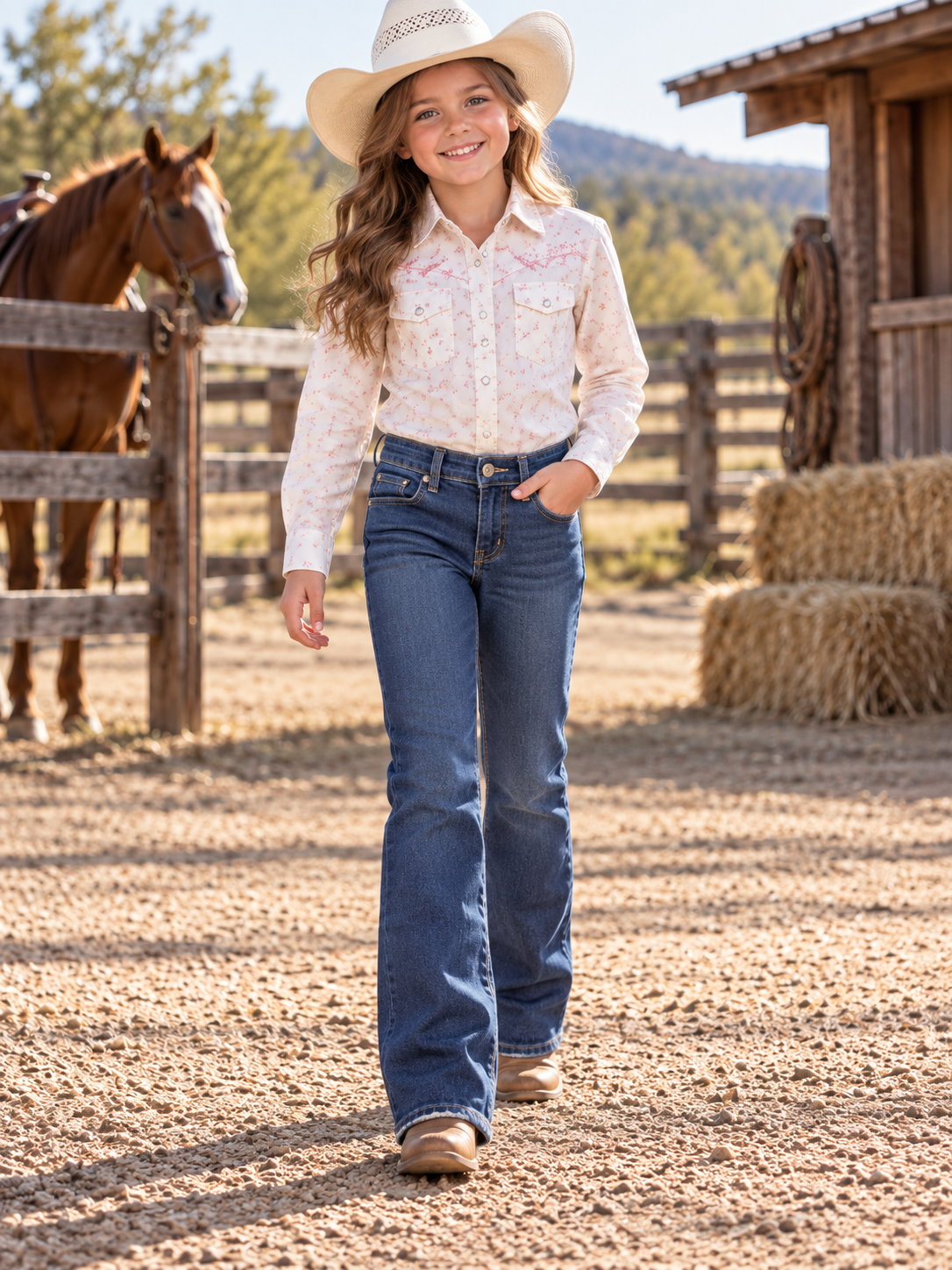 Girls' Western Stretch Bootcut Jeans – Medium Wash | ATWGJ-1