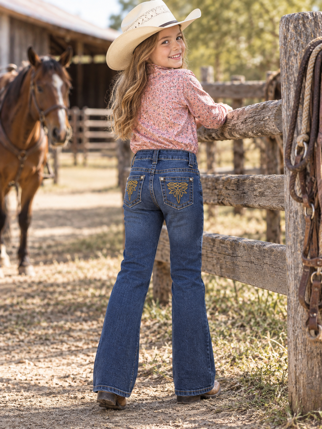 Girls' Western Stretch Bootcut Jeans – Medium Wash | ATWGJ-1