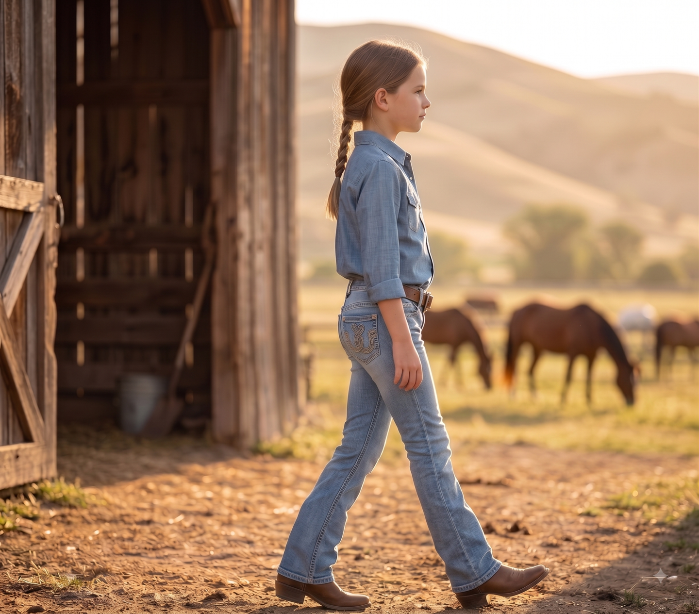Girls' Western Basic Jeans – Light Wash | Style ATWGJ-2