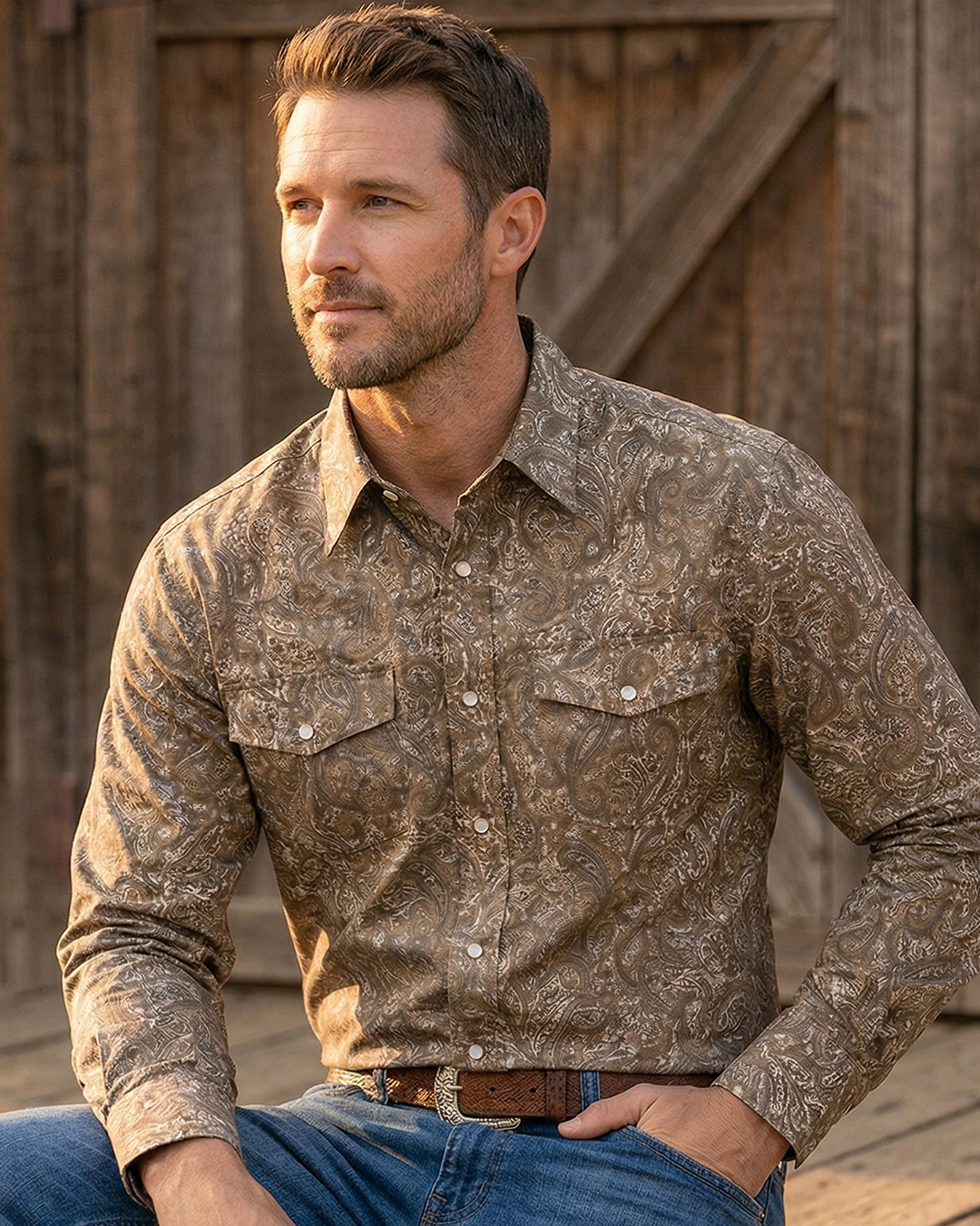 Men's Premium Cotton Western Snaps Long Sleeves Shirts.ML-2614