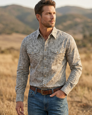 Men's Premium Cotton Western Snaps Long Sleeves Shirts with Stretch.ML-2613