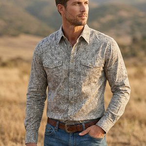 Men's Premium Cotton Western Snaps Long Sleeves Shirts with Stretch.ML-2613