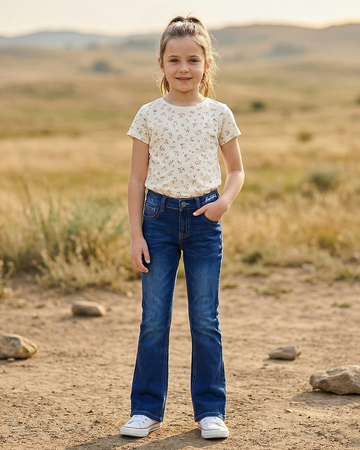 Girls Western Basic Jeans with Dark Wash.ATWGJ-2A