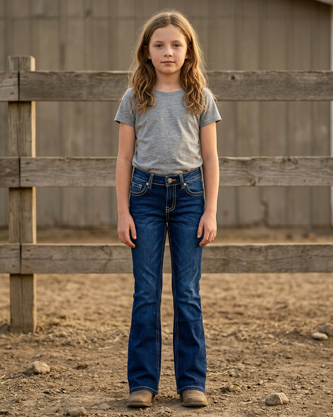 Girls Western Basic Jeans with Dark Wash.ATWGJ-6