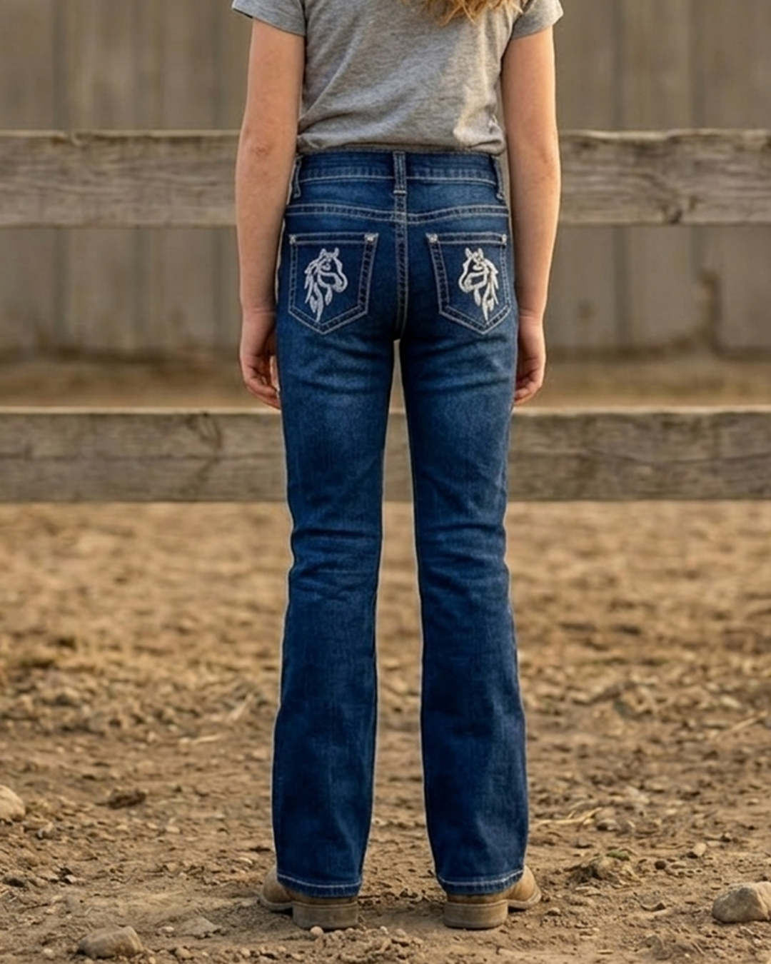 Girls Western Basic Jeans with Dark Wash.ATWGJ-6