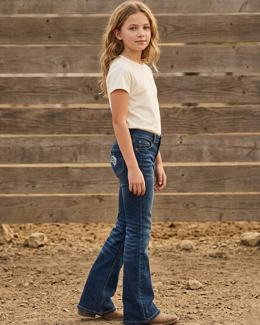 Girls Western Basic Jeans with Dark Wash.ATWGJ-6