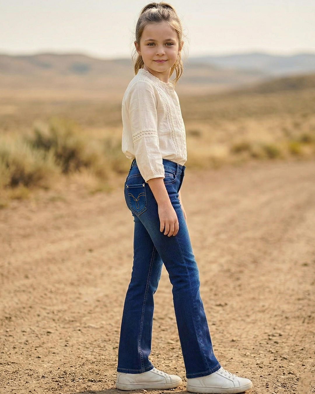 Girls Western Basic Jeans with Dark Wash.ATWGJ-2A