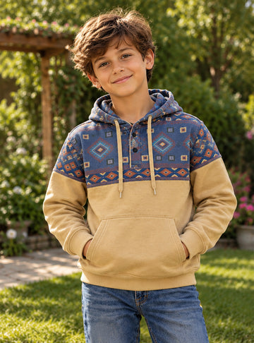 Boys Two-Tone Aztec Fleece Hoodie | BH-261303
