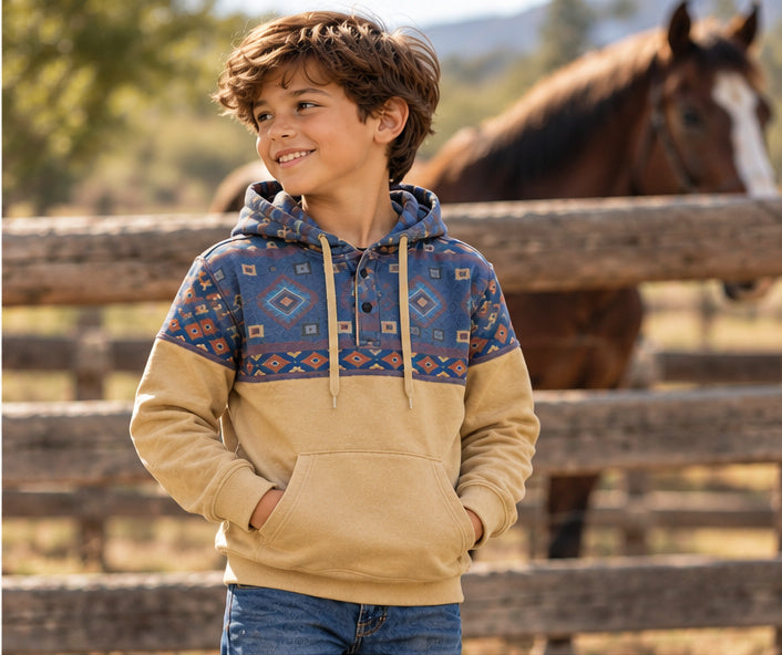 Boys Two-Tone Aztec Fleece Hoodie | BH-261303
