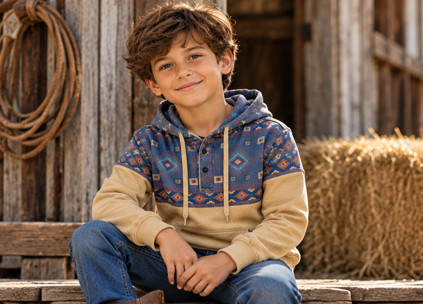 Boys Two-Tone Aztec Fleece Hoodie | BH-261303