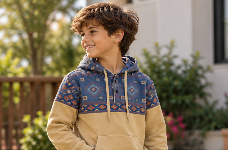 Boys Two-Tone Aztec Fleece Hoodie | BH-261303