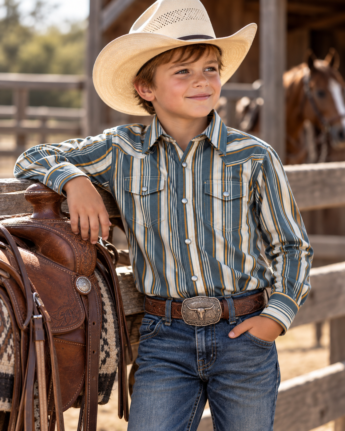 Boys’ Striped Woven Long Sleeve Shirt | BLS-3038