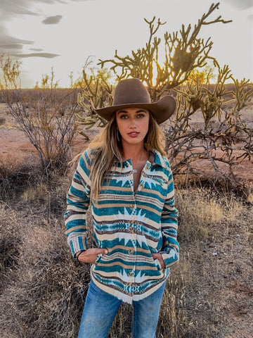 Aztec Coat with Blanket Stitching on Front & Back Western Yoke. L-251102