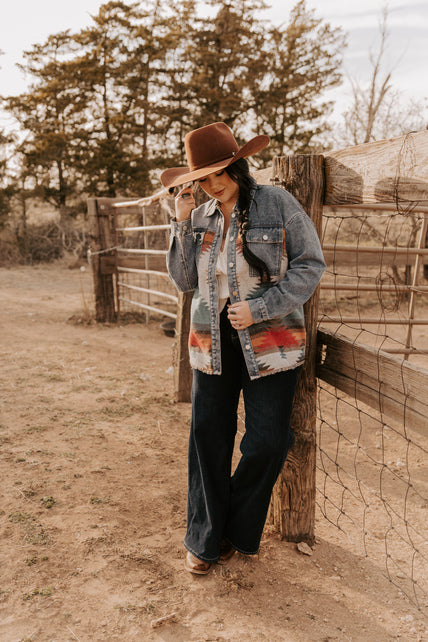 Ladies Denim with Aztec Fashion Long Jacket.L-25915