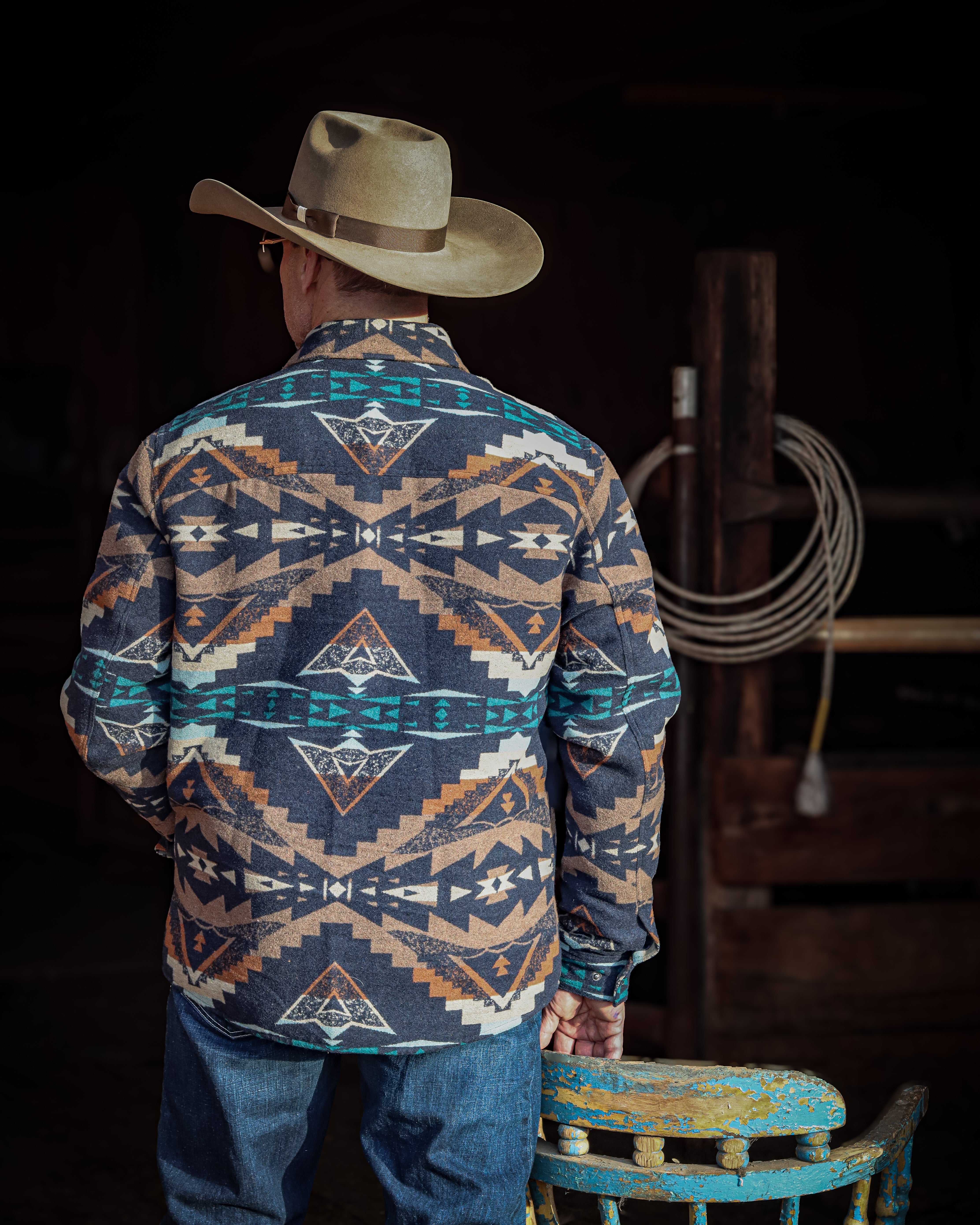 Men's Aztec Shirt Jacket with Corduroy Accent Trims Inside