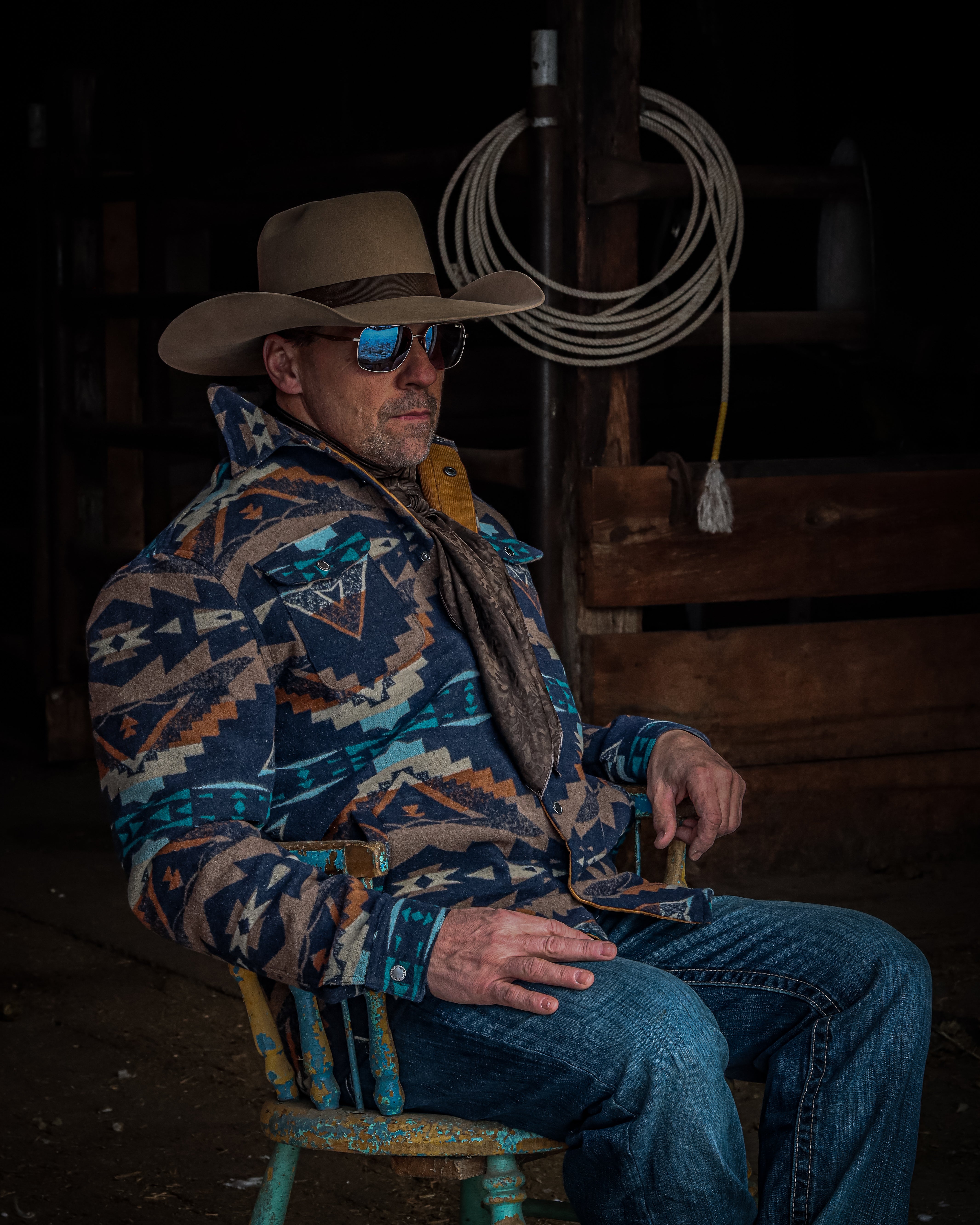 Men's Aztec Shirt Jacket with Corduroy Accent Trims Inside