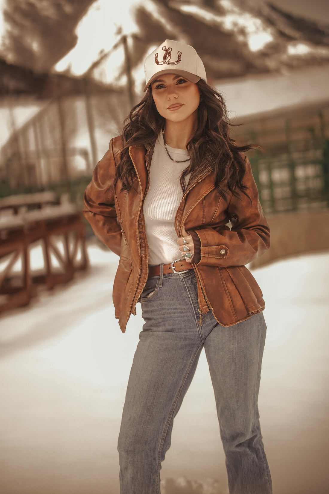 Ladies Poly Faux Leather Fahion Jacket - With Plate and Knit Trims and Hood