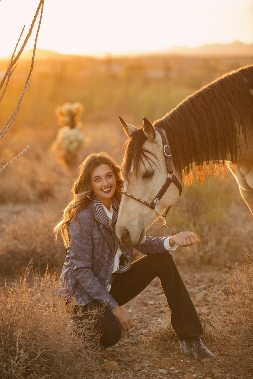 Ladies Poly Faux Leather Fahion Jacket - With Plate and Knit Trims