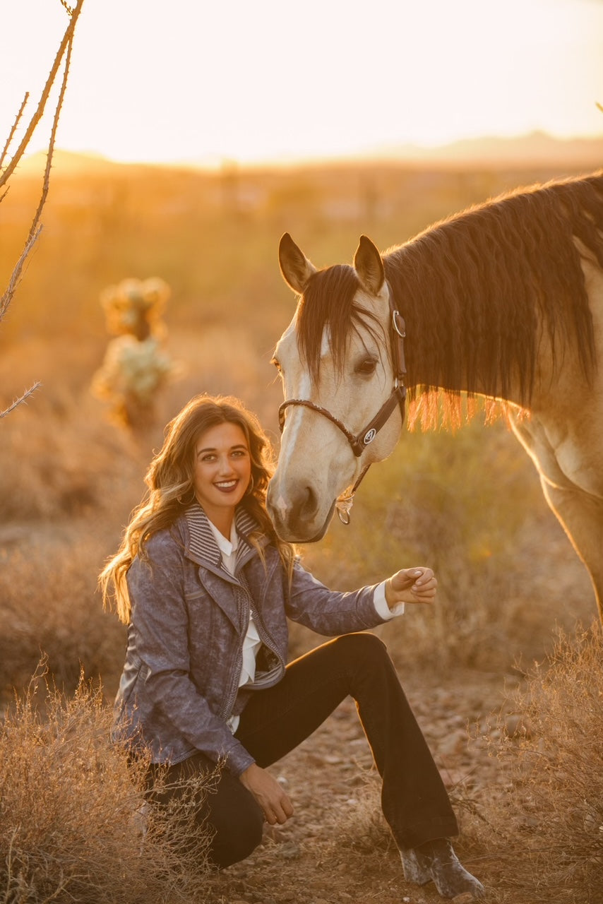 Ladies Poly Faux Leather Fahion Jacket - With Plate and Knit Trims