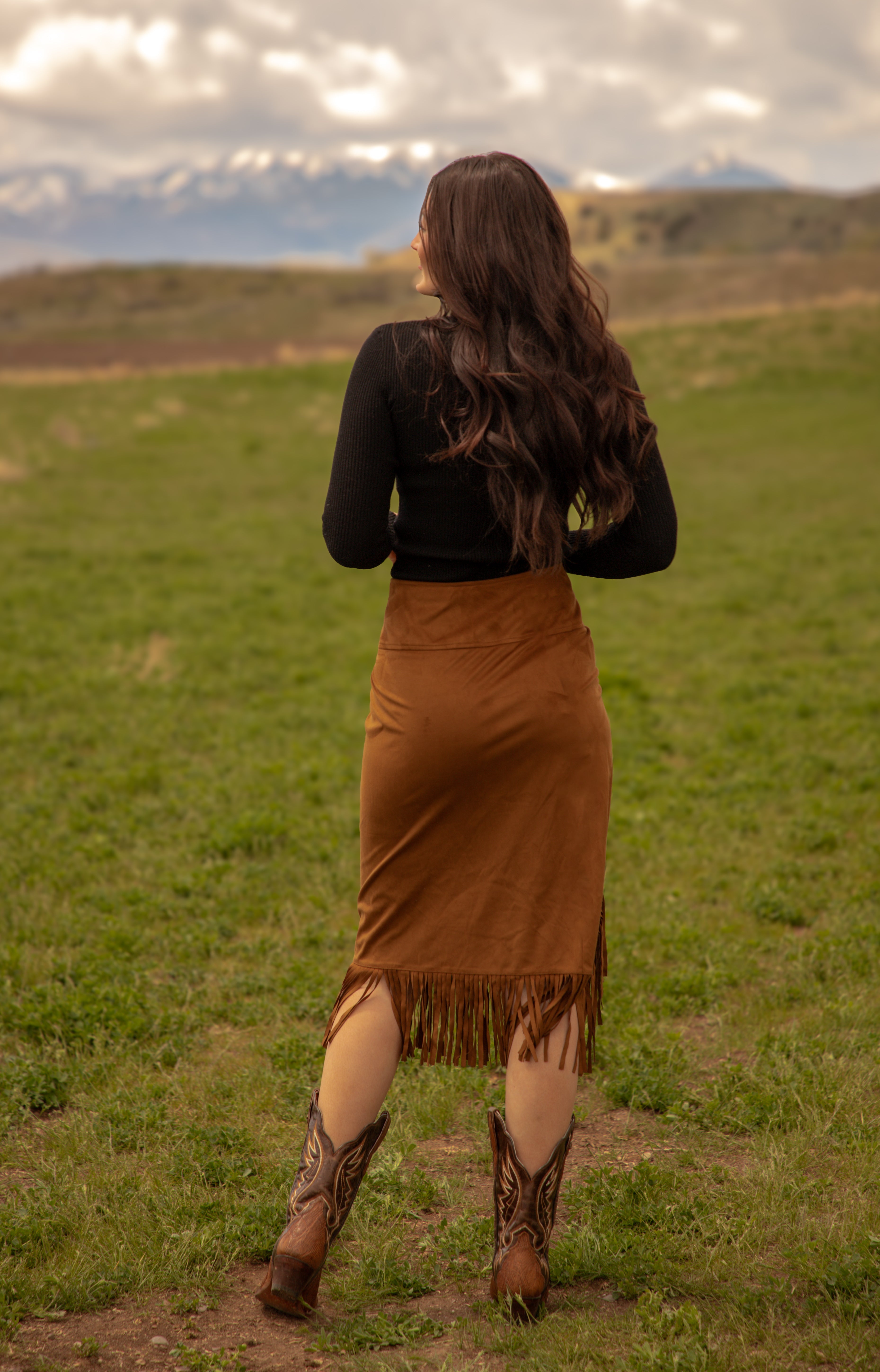 Poly Faux Suede Skirts with Frings
