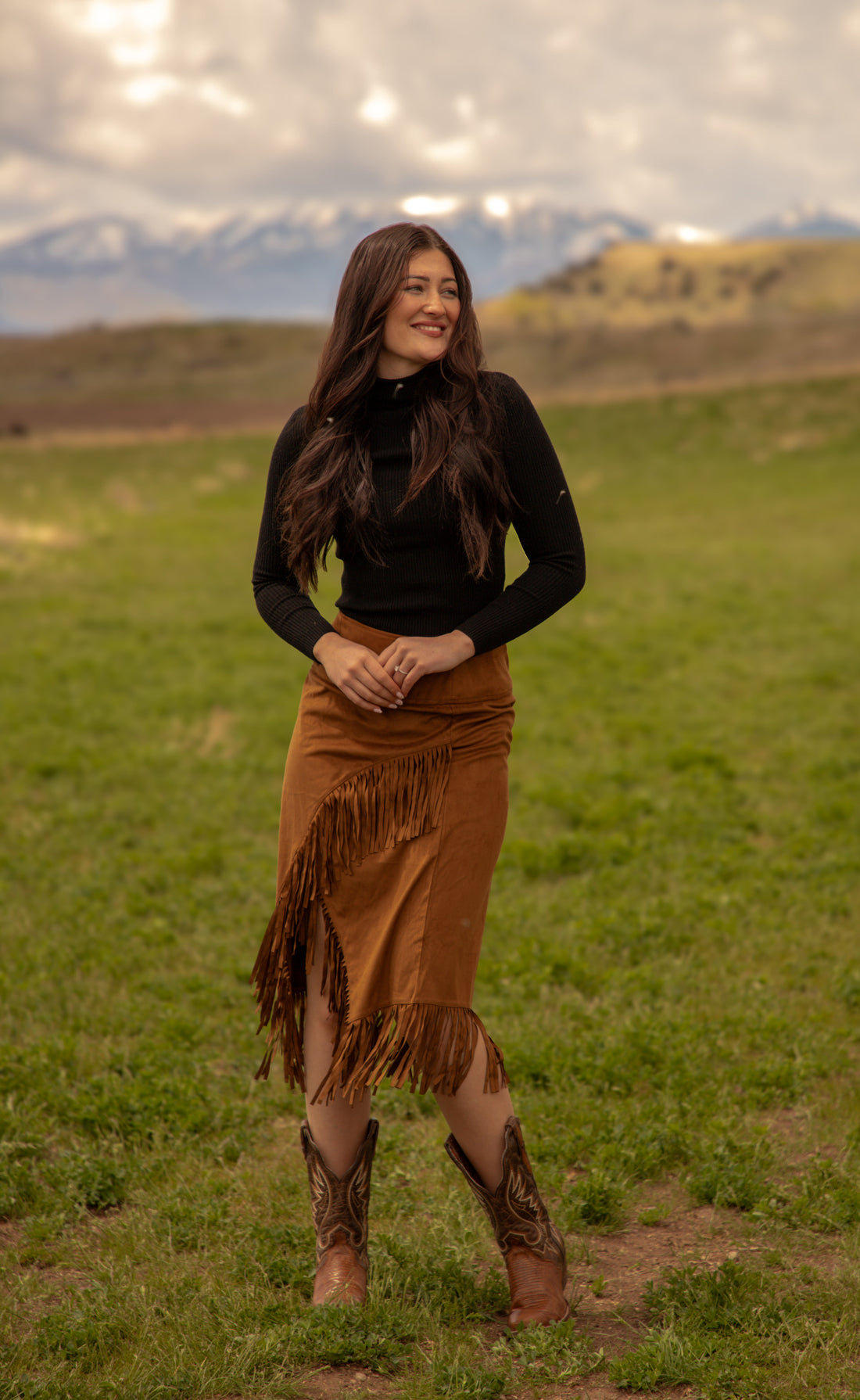 Poly Faux Suede Skirts with Frings