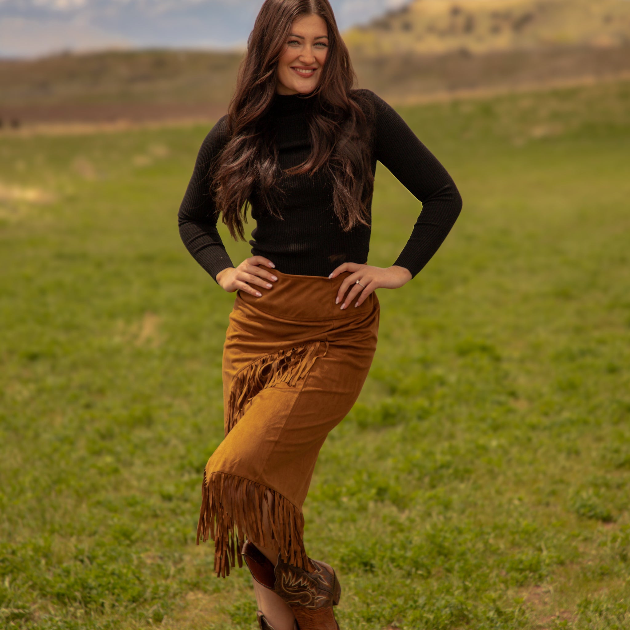 Poly Faux Suede Skirts with Frings