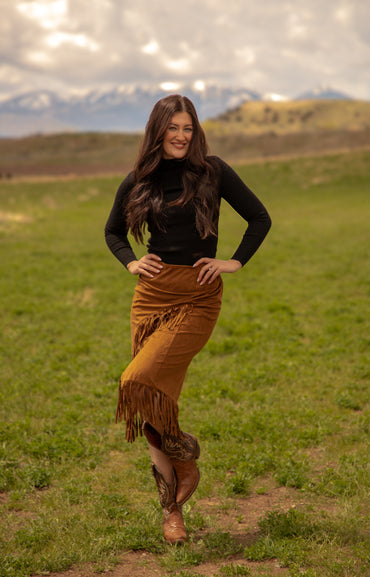 Poly Faux Suede Skirts with Frings