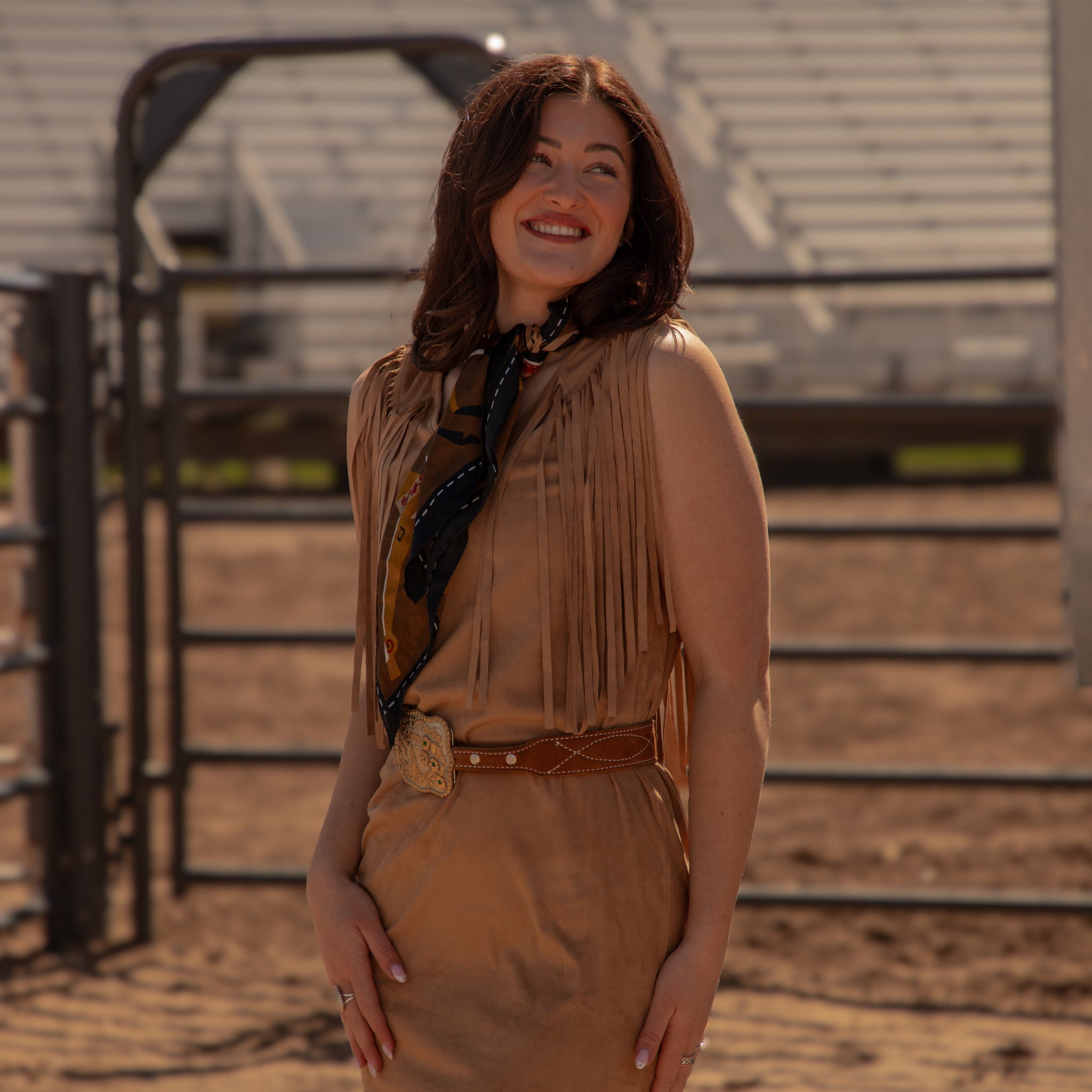 Poly Faux Suede Dress with Frings