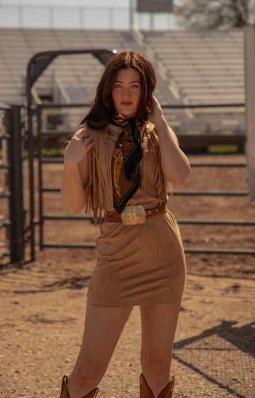 Poly Faux Suede Dress with Frings. D-203