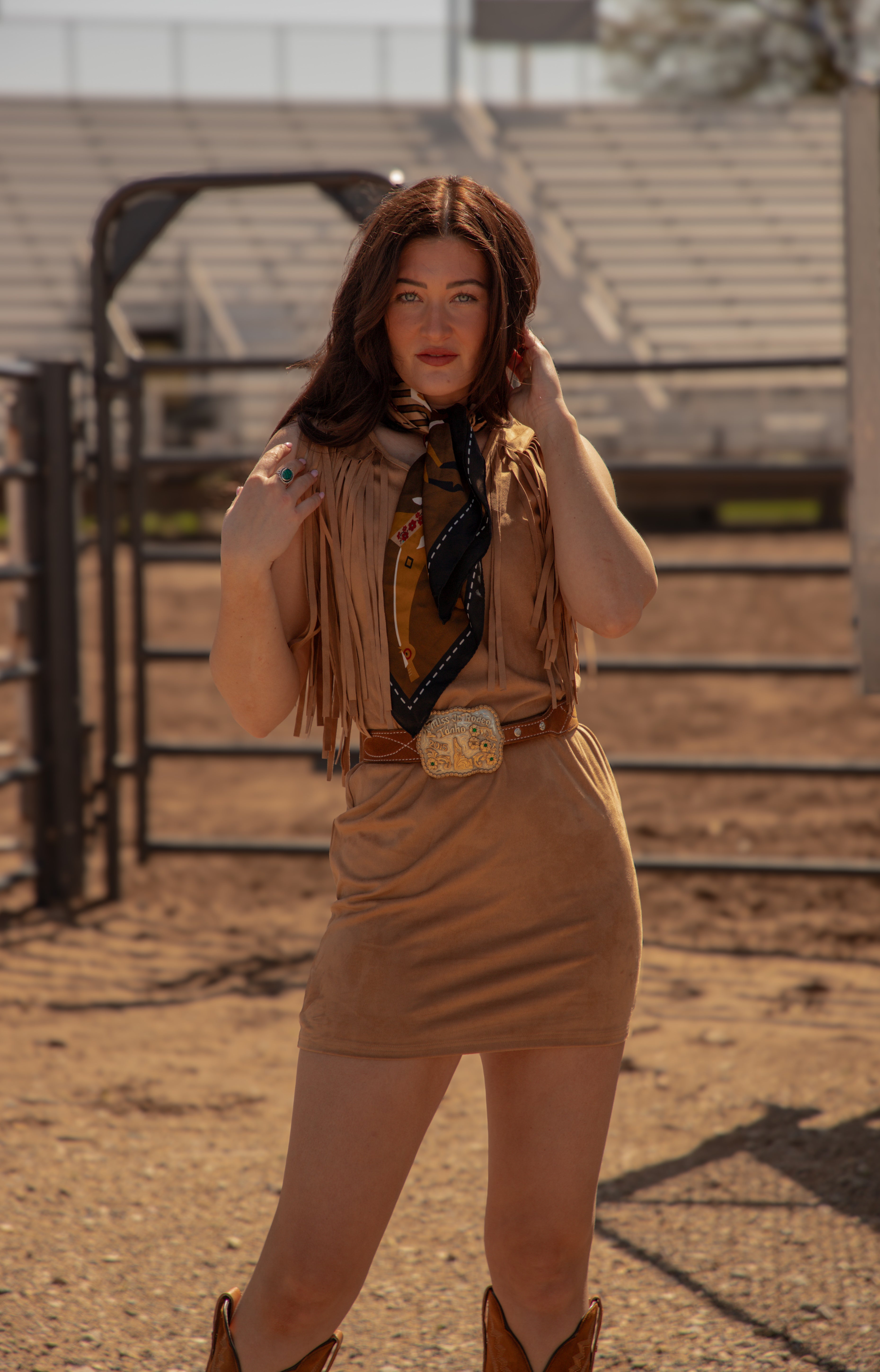 Poly Faux Suede Dress with Frings