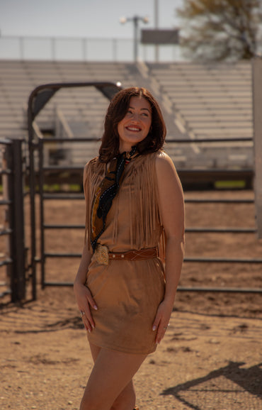 Poly Faux Suede Dress with Frings