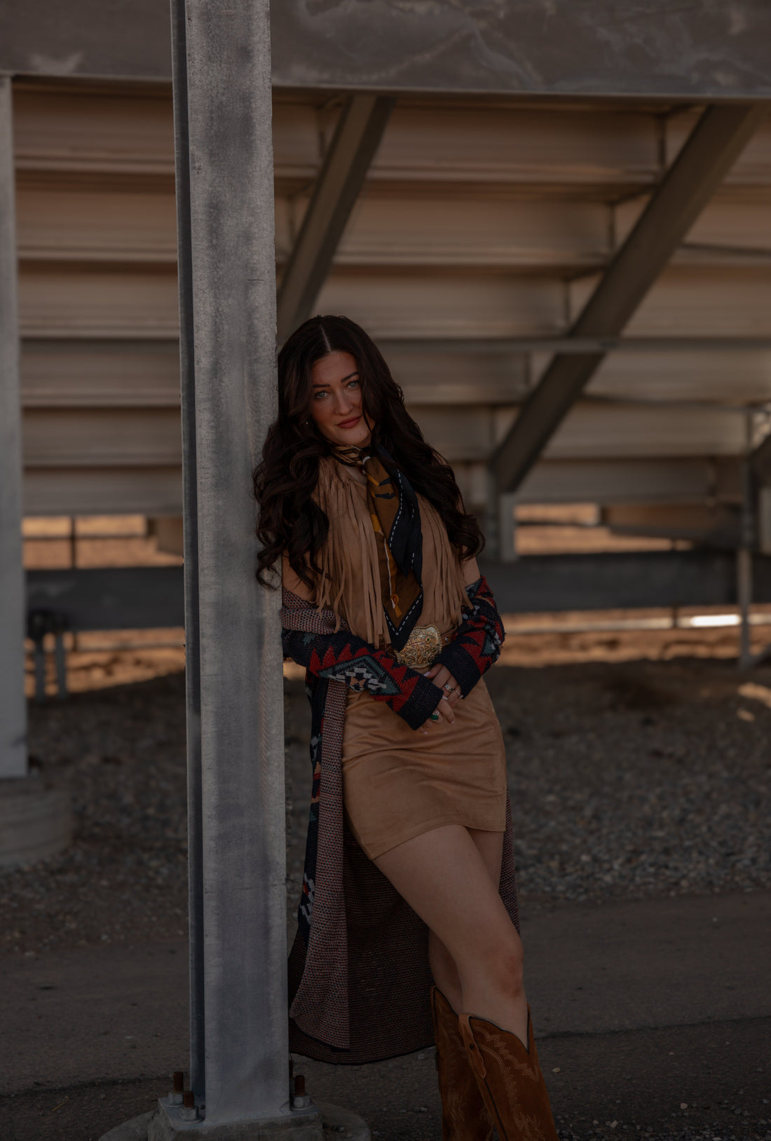 Poly Faux Suede Dress with Frings