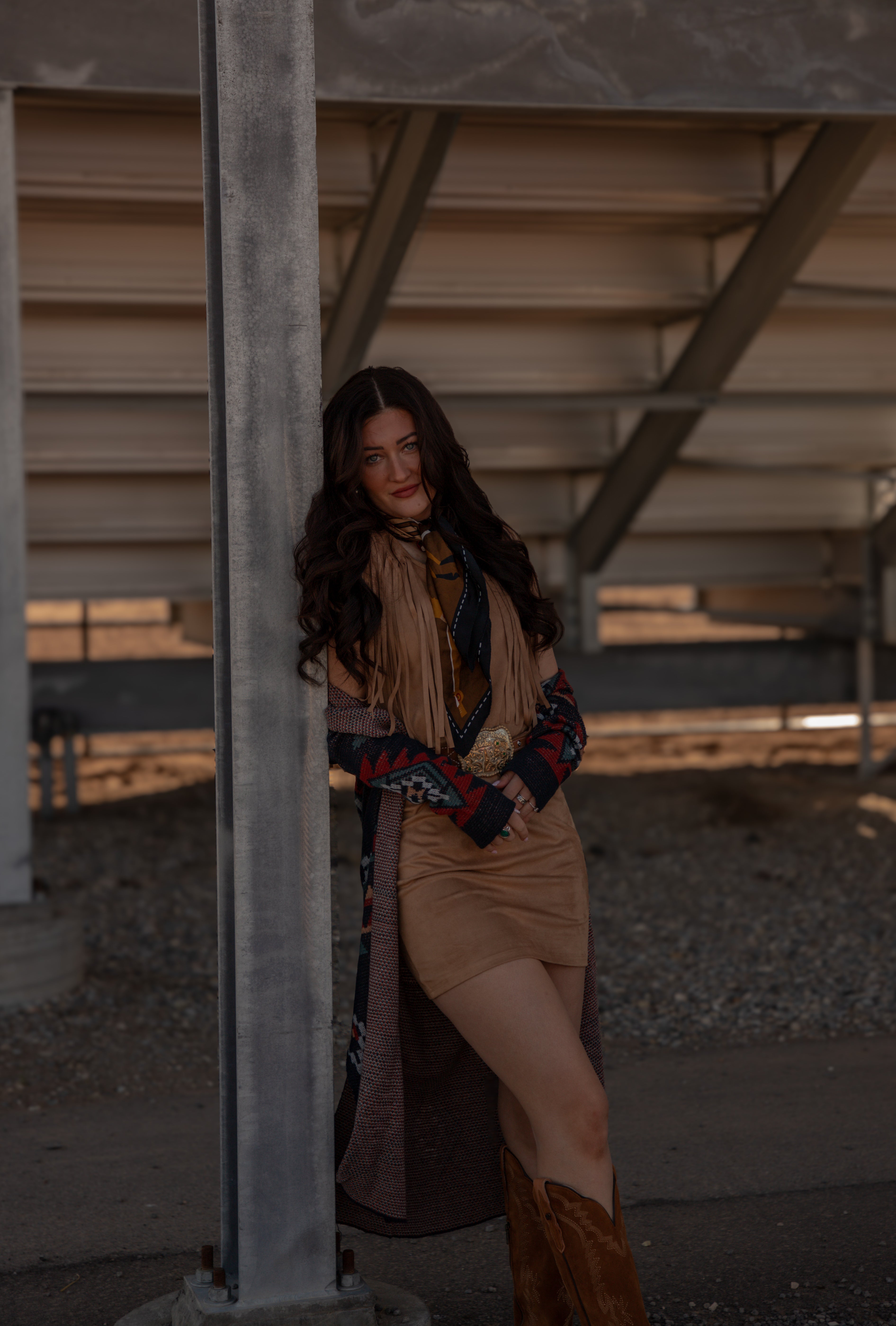 Poly Faux Suede Dress with Frings