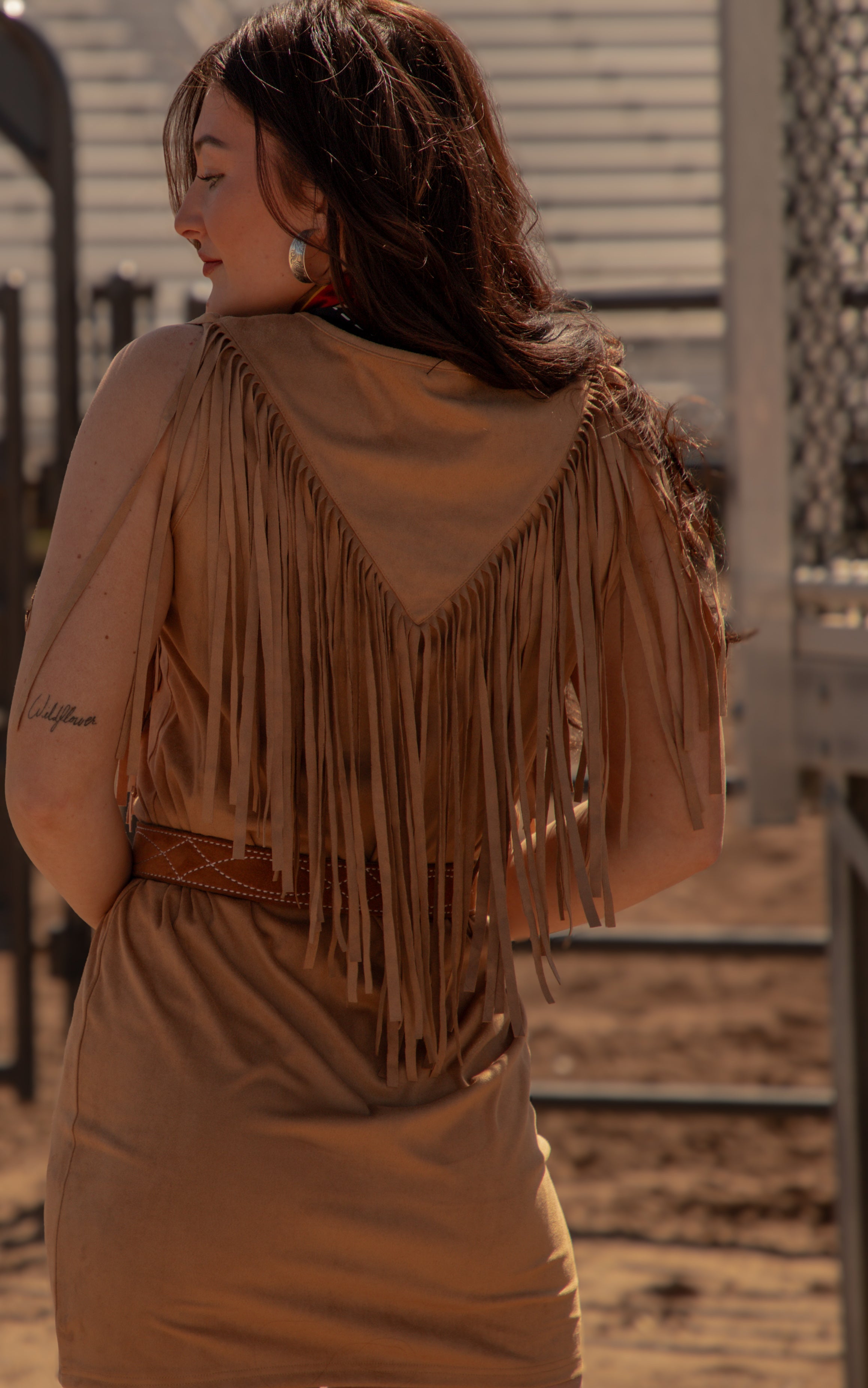 Poly Faux Suede Dress with Frings