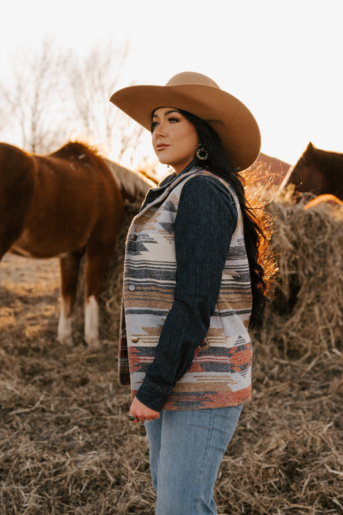 Ladies Aztec Vest with Blanket Stitching Work